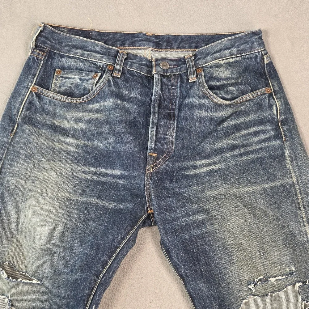 Levis 501 Jeans Mens Selvedge Thrashed‎ Destroyed Raw Hem Fits 27x25